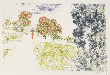 Femme en rouge dans un paysage
